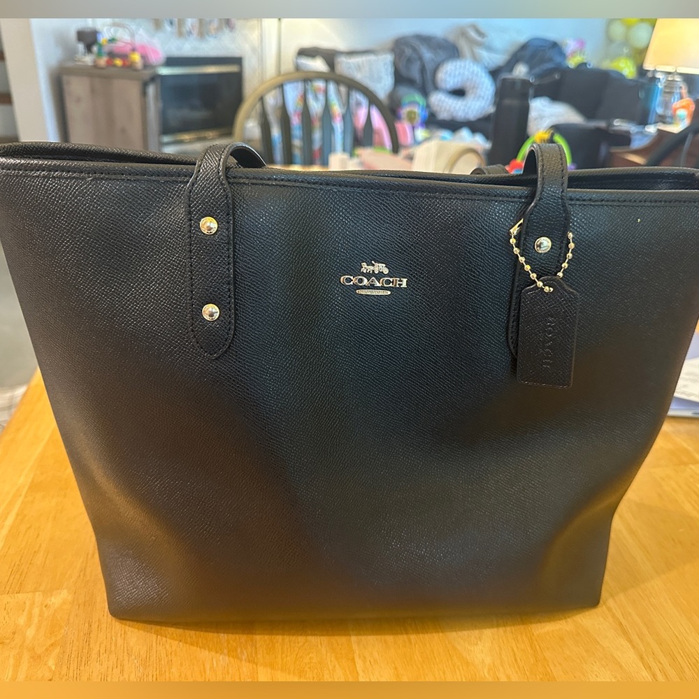 Coach Black Leather Tote - Like New!